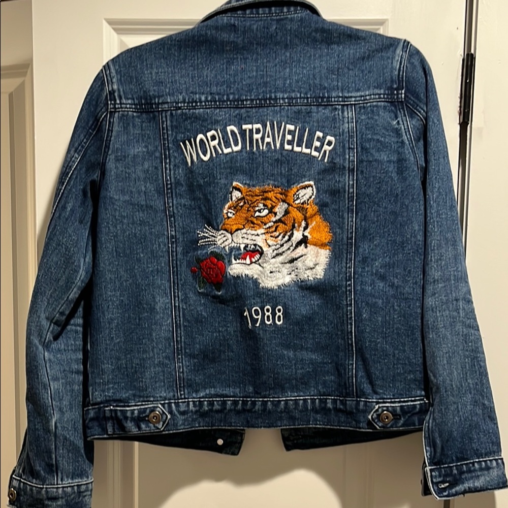 Denim Jacket with Tiger Embroidery